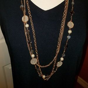 Multi-layer costume jewelry long necklace